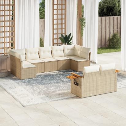 Set canapele de grădină, 9 piese, cu perne, bej, poliratan GartenMobel Dekor