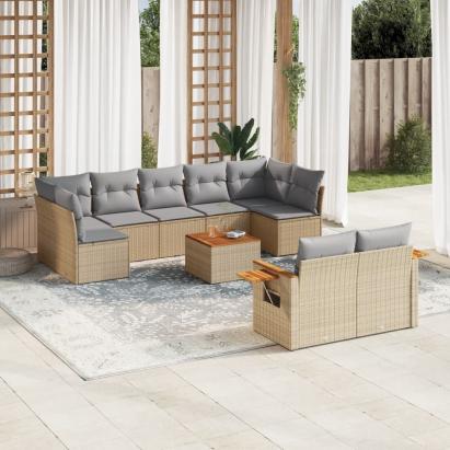 Set canapele de grădină cu perne, 10 piese, bej, poliratan GartenMobel Dekor