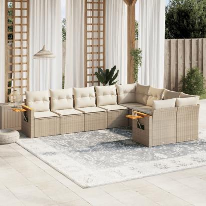 Set canapele de grădină, 9 piese, cu perne, bej, poliratan GartenMobel Dekor