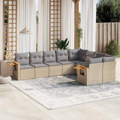 Set canapele de grădină, 9 piese, cu perne, bej, poliratan GartenMobel Dekor