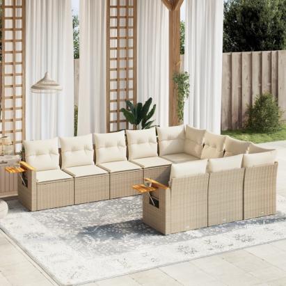 Set canapele de grădină cu perne, 10 piese, bej, poliratan GartenMobel Dekor