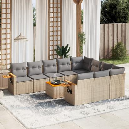 Set canapele de grădină cu perne, 11 piese, bej, poliratan GartenMobel Dekor