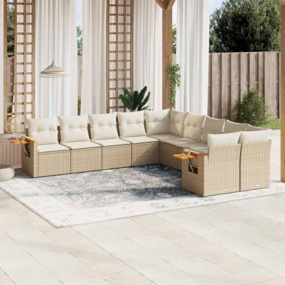 Set canapele de grădină cu perne, 10 piese, bej, poliratan GartenMobel Dekor