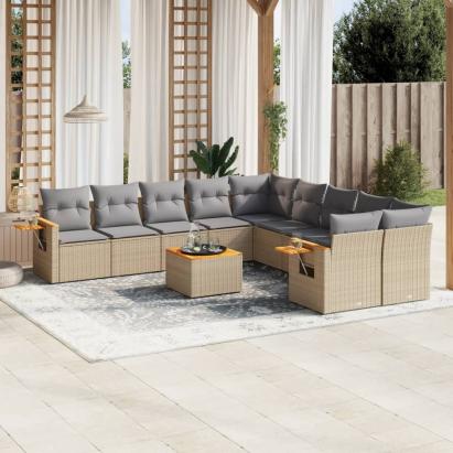 Set canapele de grădină cu perne, 11 piese, bej, poliratan GartenMobel Dekor