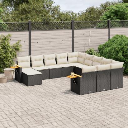 Set canapele de grădină cu perne, 11 piese, negru, poliratan GartenMobel Dekor
