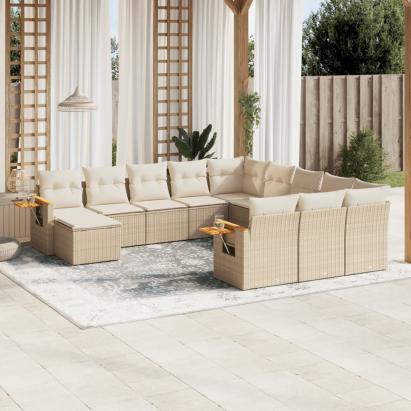 Set canapele de grădină cu perne, 11 piese, bej, poliratan GartenMobel Dekor
