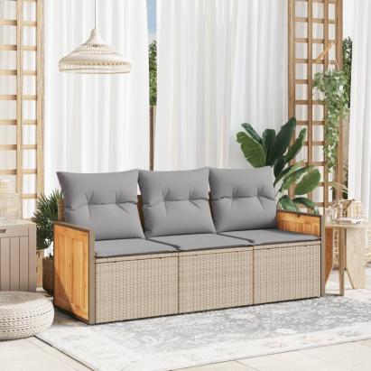 Set canapele de grădină, 3 piese, cu perne, bej, poliratan GartenMobel Dekor