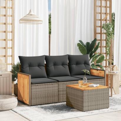 Set canapea de grădină cu perne, 4 piese, gri, poliratan GartenMobel Dekor
