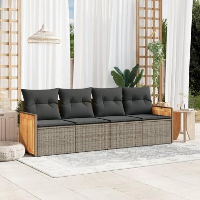 Set canapea de grădină cu perne, 4 piese, gri, poliratan GartenMobel Dekor