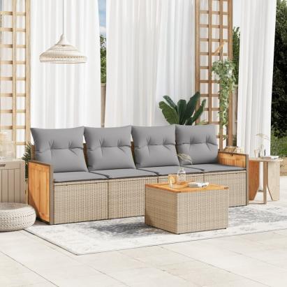 Set canapele de grădină cu perne, 5 piese, bej, poliratan GartenMobel Dekor