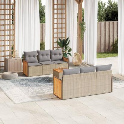 Set canapele de grădină, 7 piese, cu perne, bej, poliratan GartenMobel Dekor
