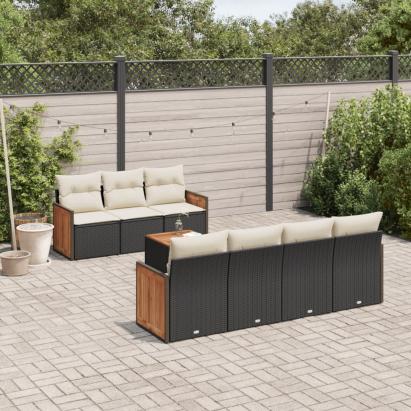 Set mobilier de grădină cu perne, 8 piese, negru, poliratan GartenMobel Dekor