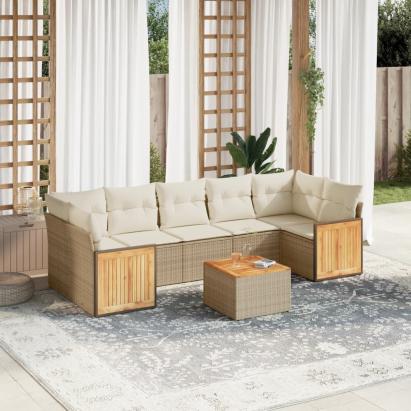 Set canapele de grădină, 8 piese, cu perne, bej, poliratan GartenMobel Dekor