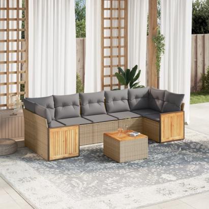 Set canapele de grădină, 8 piese, cu perne, bej, poliratan GartenMobel Dekor