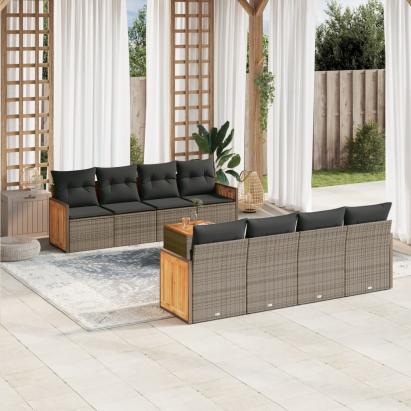 Set canapele de grădină, 9 piese, cu perne, gri, poliratan GartenMobel Dekor
