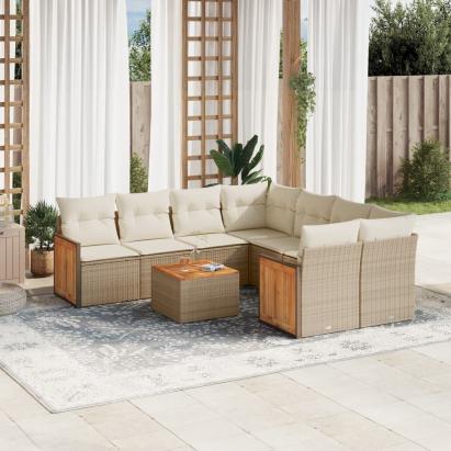 Set canapele de grădină, 9 piese, cu perne, bej, poliratan GartenMobel Dekor