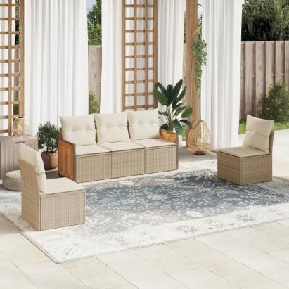 Set canapele de grădină cu perne, 5 piese, bej, poliratan GartenMobel Dekor