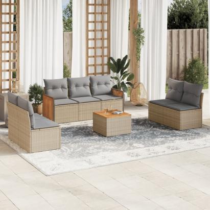 Set canapele de grădină, 8 piese, cu perne, bej, poliratan GartenMobel Dekor