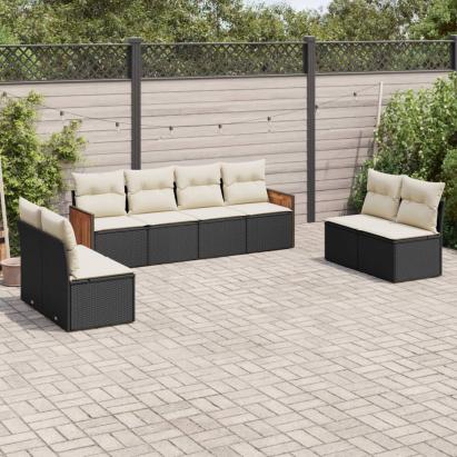 Set mobilier de grădină cu perne, 8 piese, negru, poliratan GartenMobel Dekor