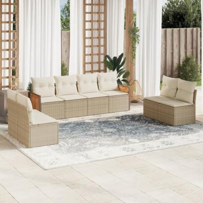 Set canapele de grădină, 8 piese, cu perne, bej, poliratan GartenMobel Dekor