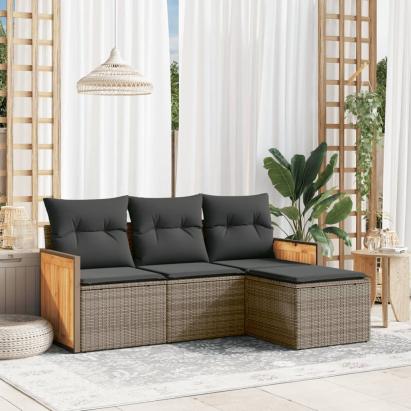 Set canapea de grădină cu perne, 4 piese, gri, poliratan GartenMobel Dekor