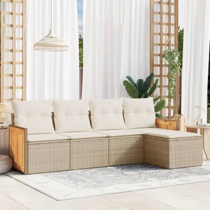 Set canapele de grădină cu perne, 5 piese, bej, poliratan GartenMobel Dekor