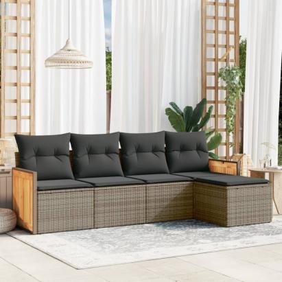Set canapea de grădină cu perne, 5 piese, gri, poliratan GartenMobel Dekor