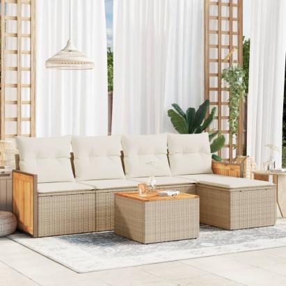 Set canapele de grădină cu perne, 6 piese, bej, poliratan GartenMobel Dekor