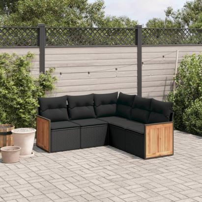 Set mobilier de grădină cu perne, 5 piese, negru, poliratan GartenMobel Dekor