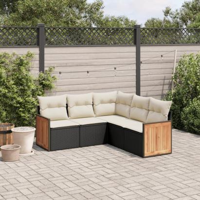 Set mobilier de grădină cu perne, 5 piese, negru, poliratan GartenMobel Dekor