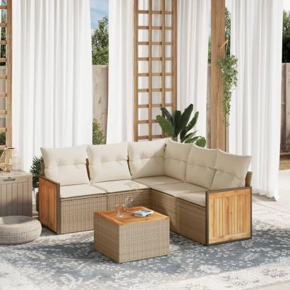 Set canapele de grădină cu perne, 6 piese, bej, poliratan GartenMobel Dekor