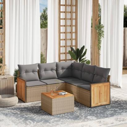 Set canapele de grădină cu perne, 6 piese, bej, poliratan GartenMobel Dekor