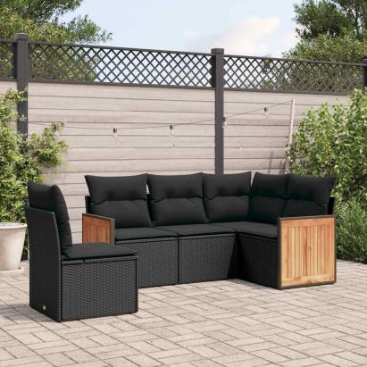 Set mobilier de grădină cu perne, 5 piese, negru, poliratan GartenMobel Dekor