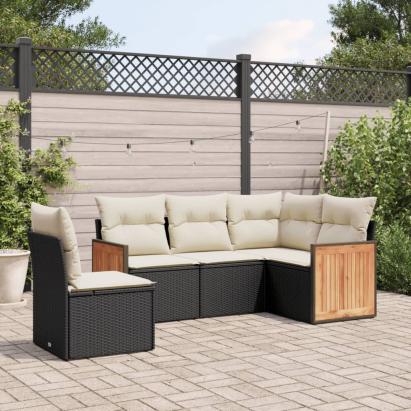 Set mobilier de grădină cu perne, 5 piese, negru, poliratan GartenMobel Dekor