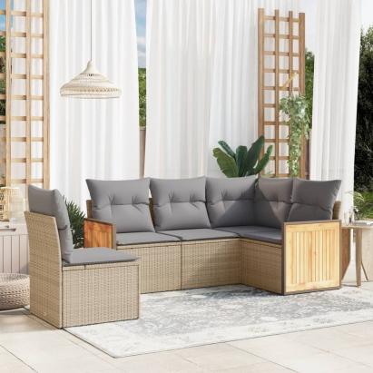 Set canapele de grădină cu perne, 5 piese, bej, poliratan GartenMobel Dekor