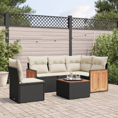 Set mobilier de grădină cu perne, 6 piese, negru, poliratan GartenMobel Dekor