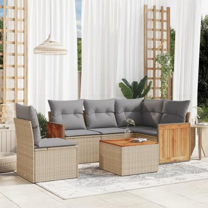 Set canapele de grădină cu perne, 6 piese, bej, poliratan GartenMobel Dekor