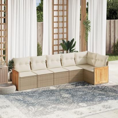 Set canapele de grădină cu perne, 6 piese, bej, poliratan GartenMobel Dekor