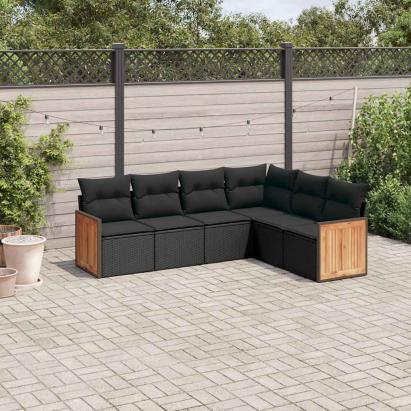 Set mobilier de grădină cu perne, 6 piese, negru, poliratan GartenMobel Dekor
