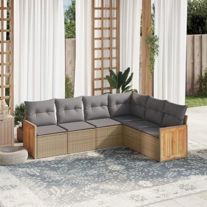 Set canapele de grădină cu perne, 6 piese, bej, poliratan GartenMobel Dekor