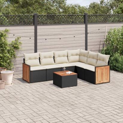 Set canapele de grădină cu perne, 7 piese, negru, poliratan GartenMobel Dekor