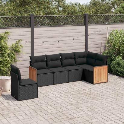 Set mobilier de grădină cu perne, 6 piese, negru, poliratan GartenMobel Dekor