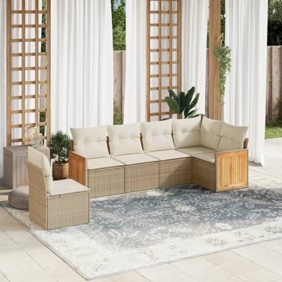 Set canapele de grădină cu perne, 6 piese, bej, poliratan GartenMobel Dekor
