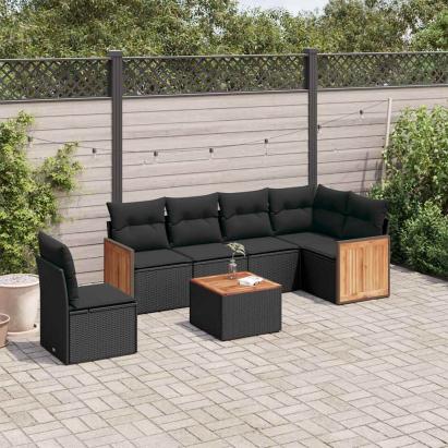 Set canapele de grădină cu perne, 7 piese, negru, poliratan GartenMobel Dekor