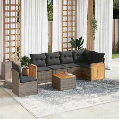 Set canapele de grădină, 7 piese, cu perne, gri, poliratan GartenMobel Dekor