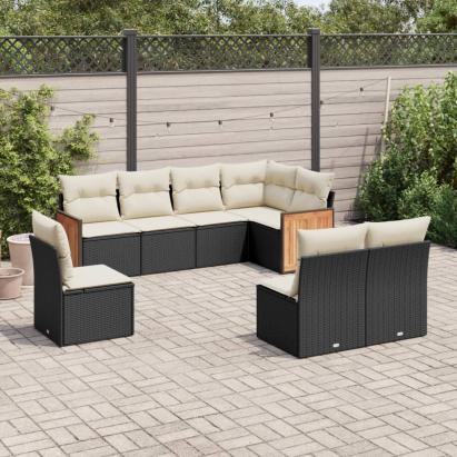 Set mobilier de grădină cu perne, 8 piese, negru, poliratan GartenMobel Dekor