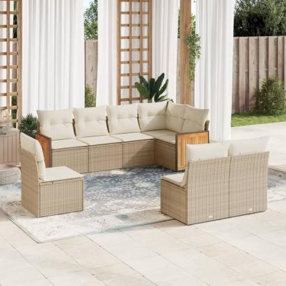 Set canapele de grădină, 8 piese, cu perne, bej, poliratan GartenMobel Dekor