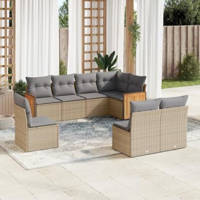 Set canapele de grădină, 8 piese, cu perne, bej, poliratan GartenMobel Dekor