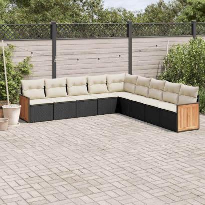 Set mobilier de grădină cu perne, 9 piese, negru, poliratan GartenMobel Dekor