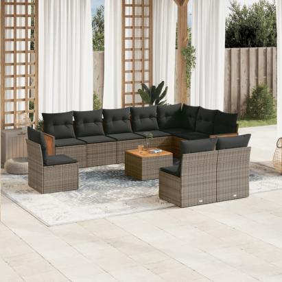 Set canapele de grădină cu perne, 11 piese, gri, poliratan GartenMobel Dekor
